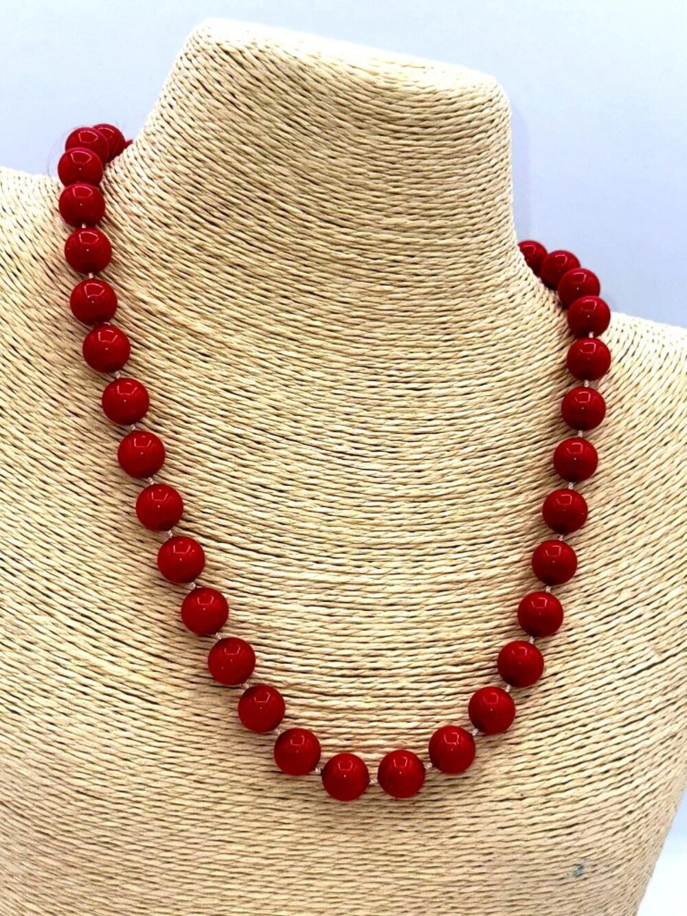 Red Bead Necklace Classic Round Beaded Strand Statement Jewelry